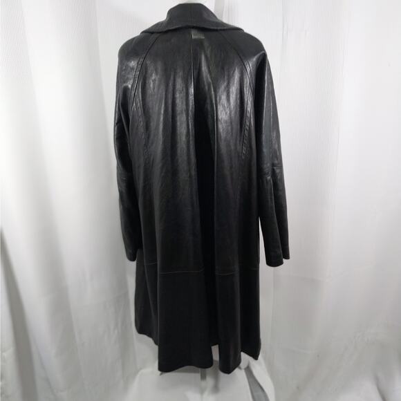 Women's Black Leather Swing Jacket Coat - Picture 8 of 13